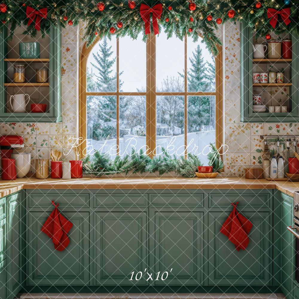 Kate Christmas Kitchen Green Cabinets Window Kitchenware Backdrop Designed by Emetselch