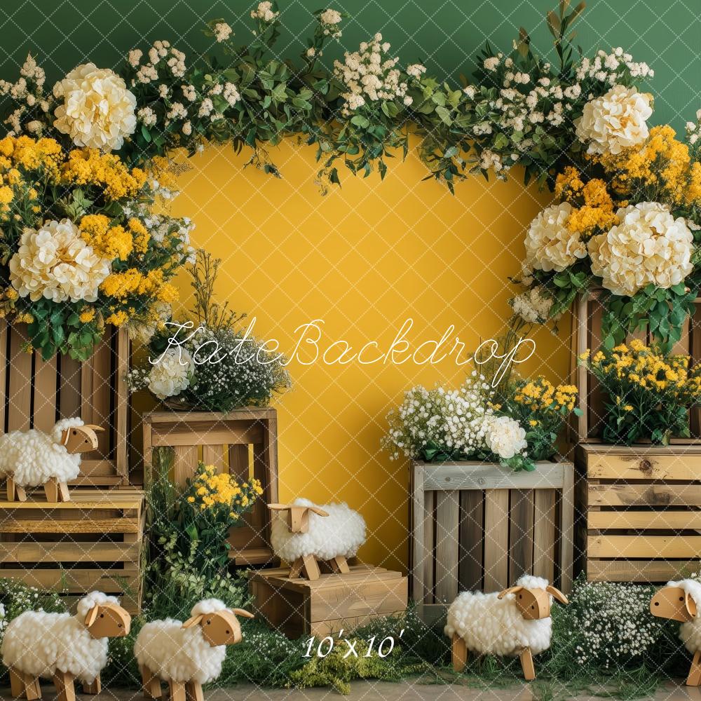 Spring Flower Arch Sheep Yellow Foto Achtergrond Designed by Patty Roberts