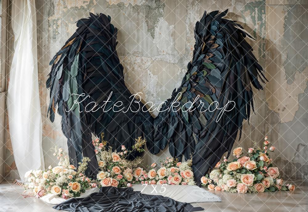 Kate Black Angel Wings Floral Backdrop Designed by Emetselch