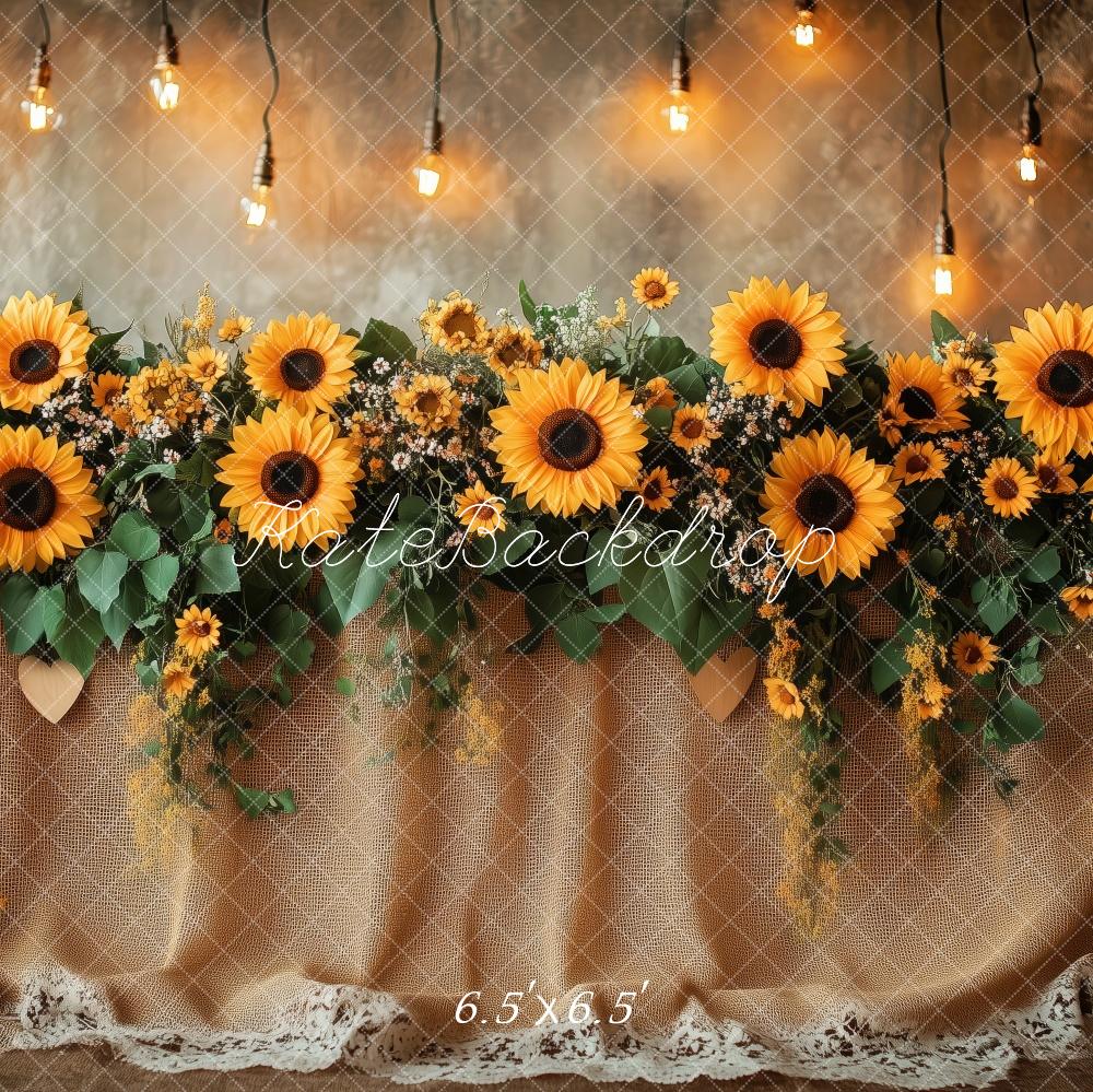 Kate Sunflower Garland Lights Rustic Backdrop Designed by Patty Roberts