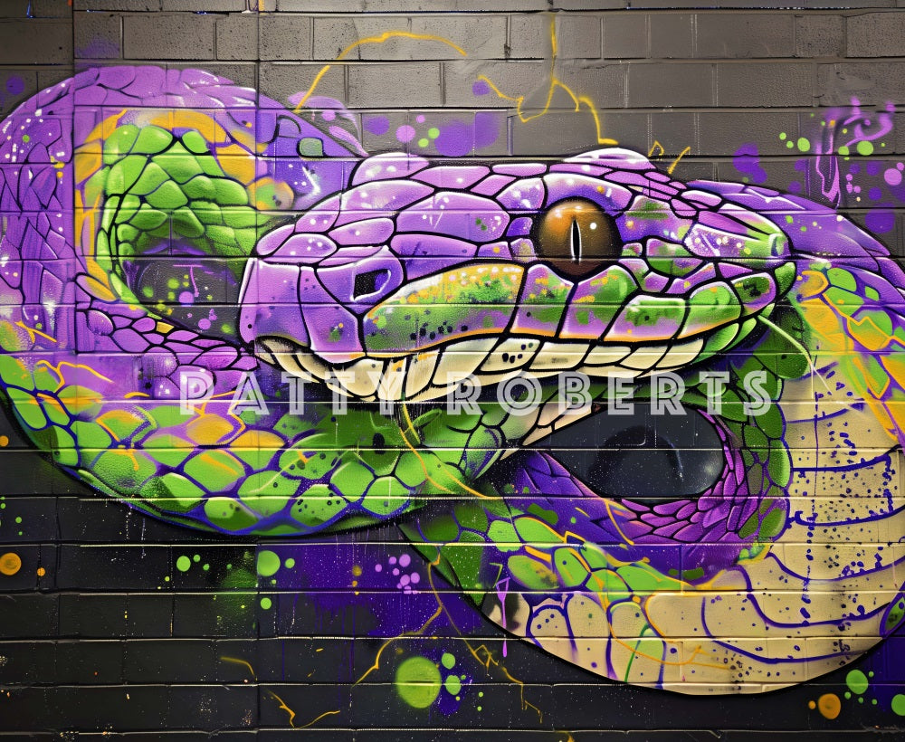 Graffiti Viola e Verde Serpente Sfondo a Muro Designed by Patty Robert