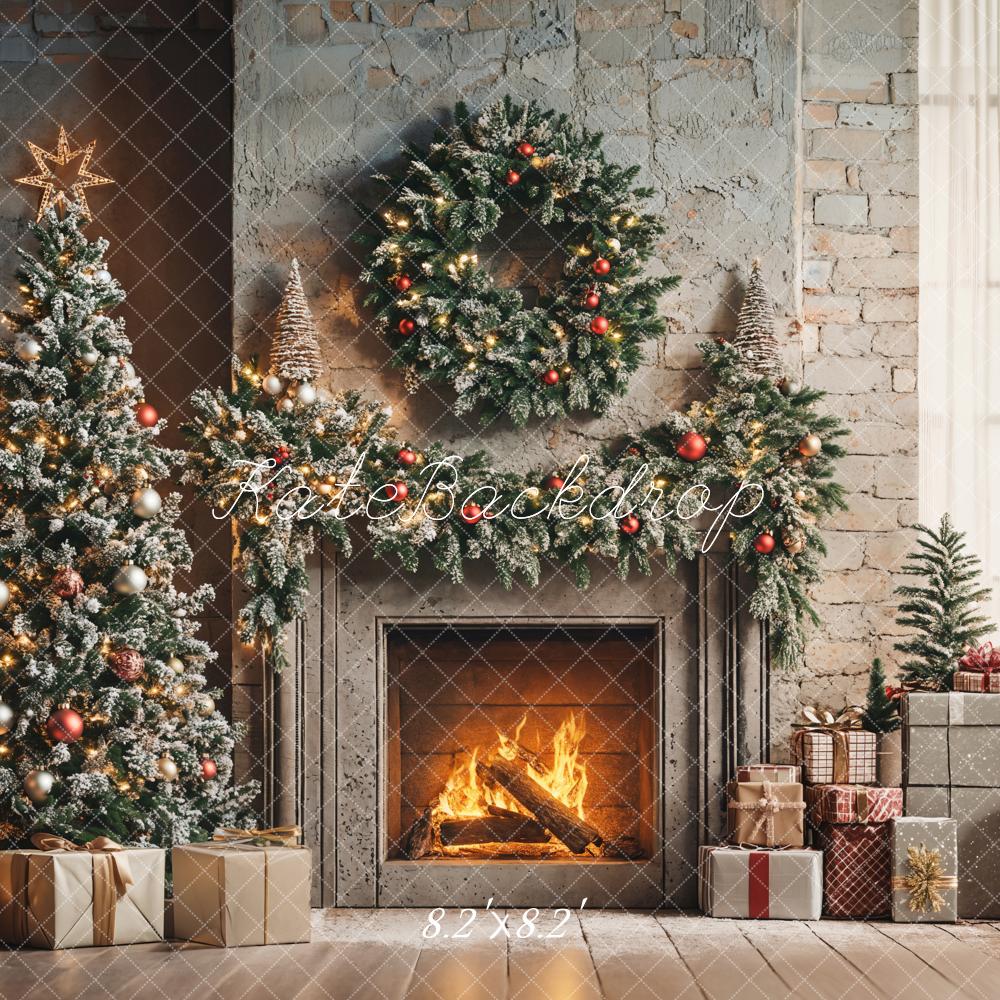 Kate Christmas Tree Fireplace Wreath Backdrop Designed by Emetselch