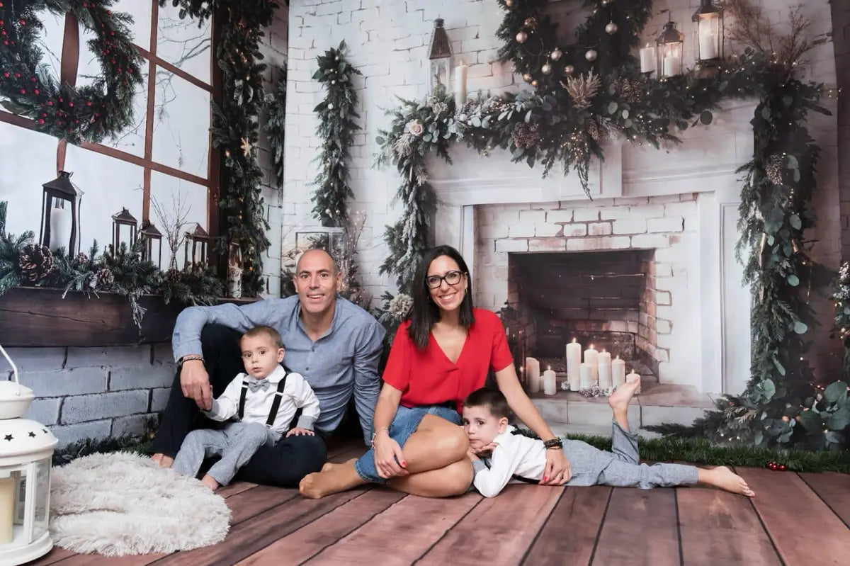 Kerst Geïllustreerd Venster Wit Bakstenen Muur Kamer Set