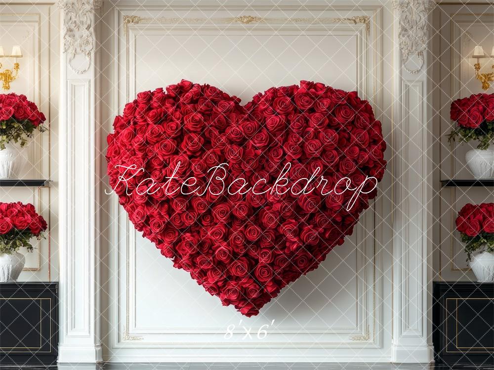 Kate Valentine Red Rose Heart Retro Backdrop Designed by Mini MakeBelieve