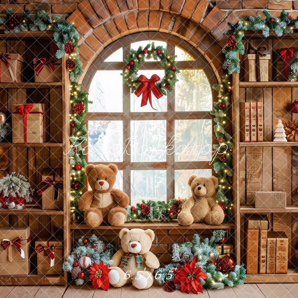 Kate Christmas Brown Gifts Shelf Teddy Bears Window Backdrop Designed by Patty Robert