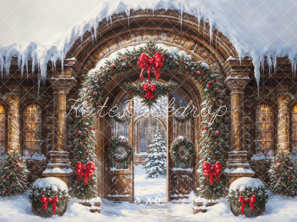 Kerst Golden Vintage Arch Castle Gate Foto Achtergrond Designed by GQ