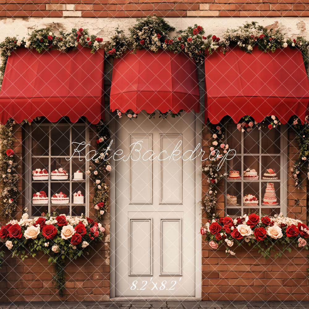 Bakery Shop Rode Bloemen Deur Foto Achtergrond Designed by Emetselch