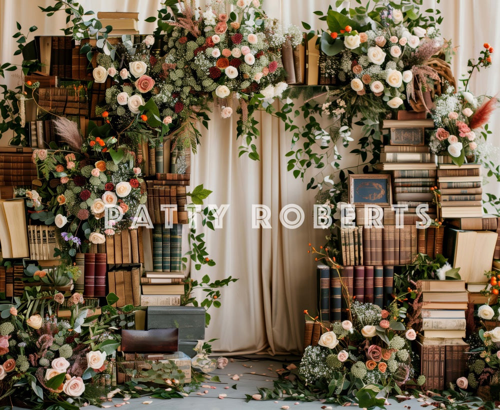 Kate Boho Colorful Floral Book Arch Beige Curtain Backdrop Designed by Patty Robert