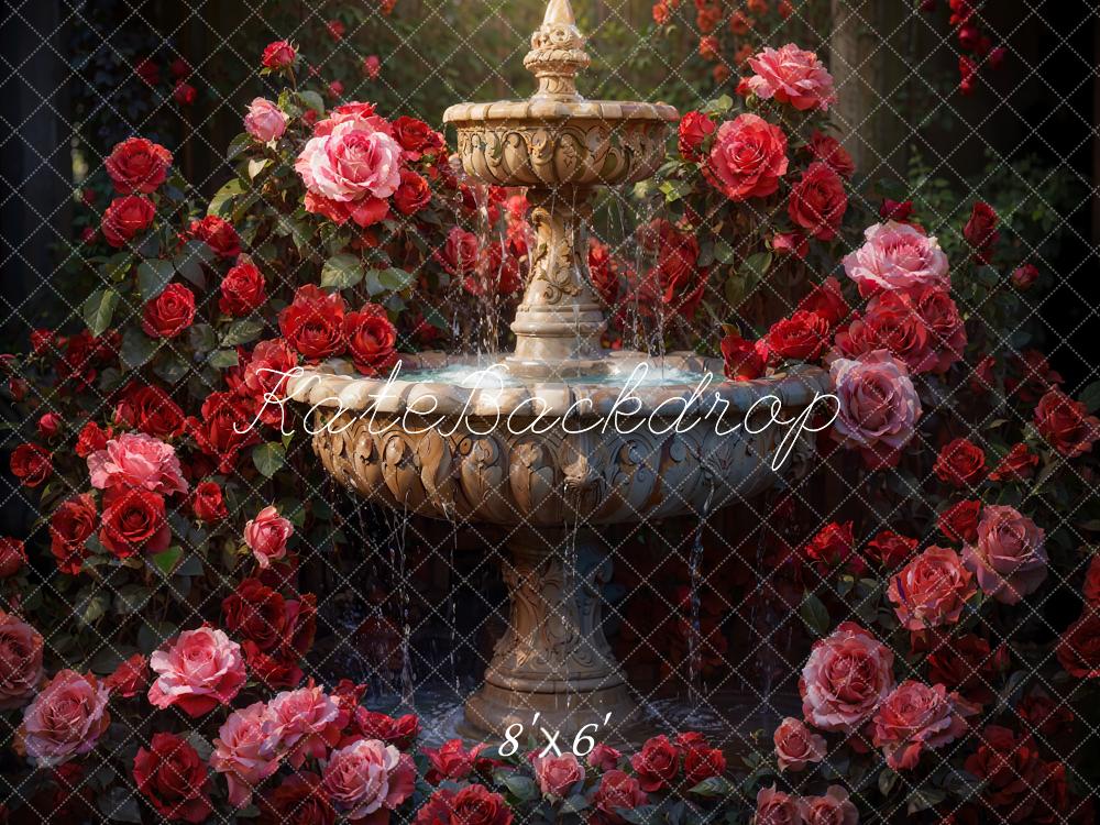 Kate Valentine's Day Fountain Roses Garden Backdrop Designed by Emetselch