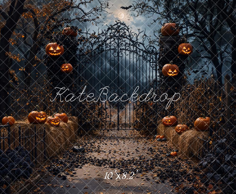 Kate Halloween Night Pumpkin Retro Gate Backdrop Designed by Emetselch