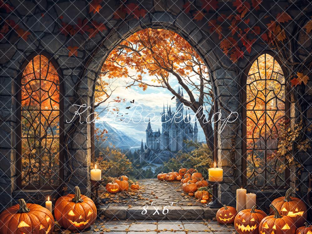 Halloween Arch Maple Castle Pumpkin Foto Achtergrond Designed by Emetselch