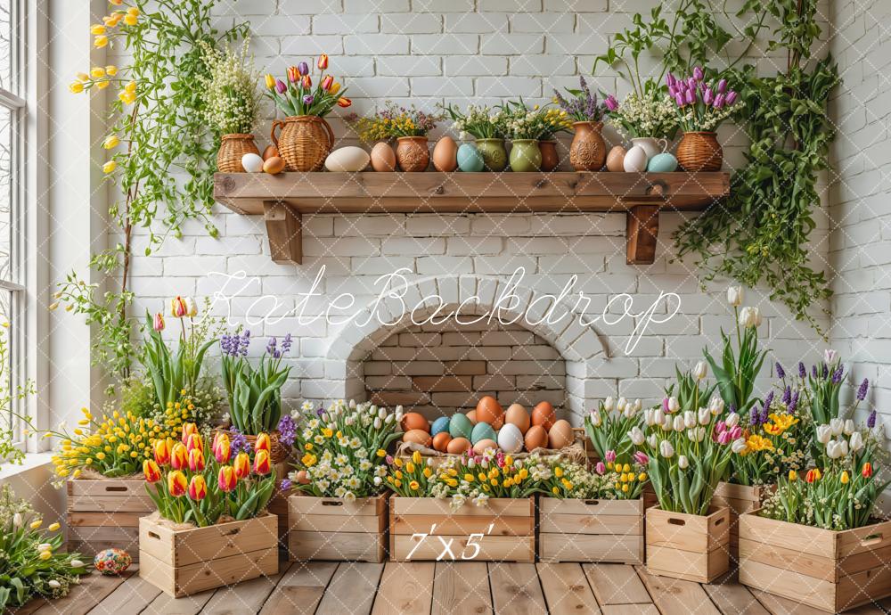 Fondo de Cajas de Madera con Huevos Florales de Pascua Diseñado por Emetselch