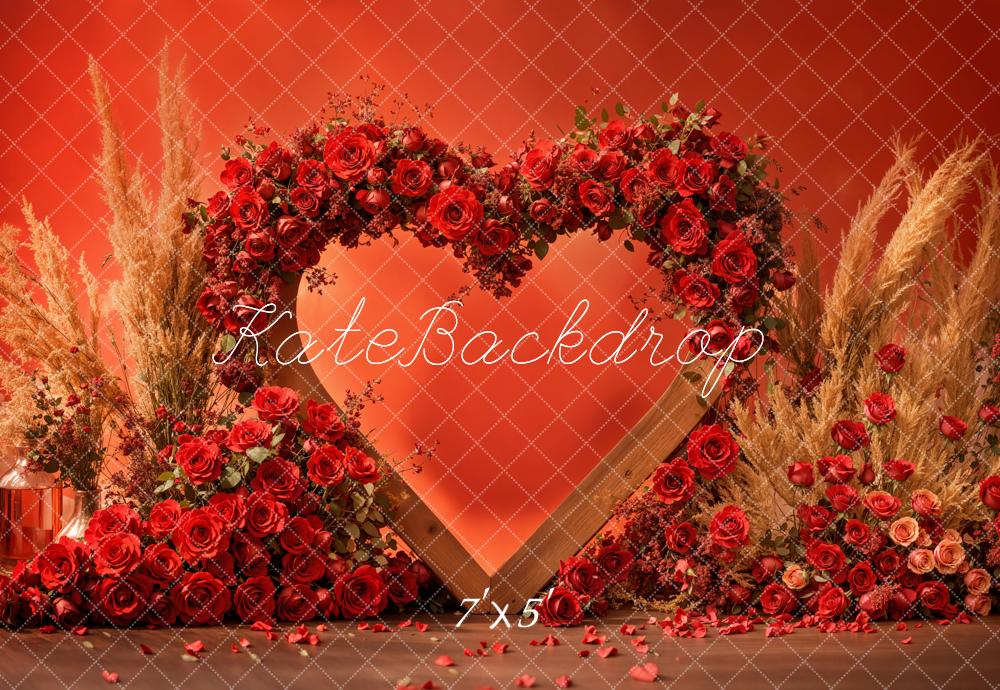 Kate Valentine Red Heart Rose Boho Backdrop Designed by Emetselch