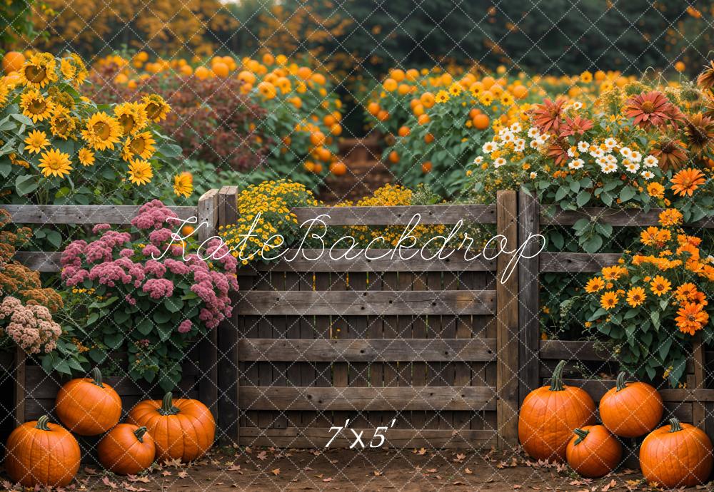 Kate Fall Field Sunflower Wooden Fence Backdrop Designed by Emetselch