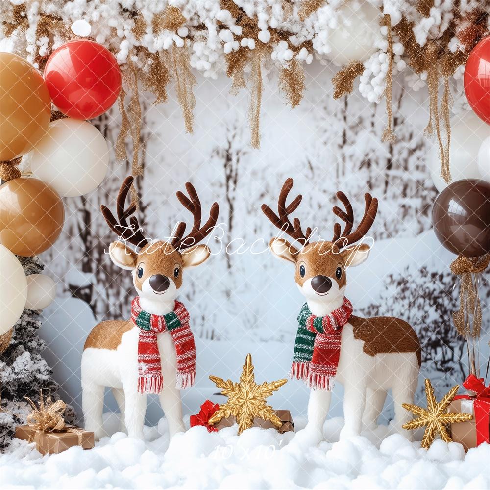 Christmas Reindeer Balloon Snowy Foto Achtergrond Designed by Patty Roberts