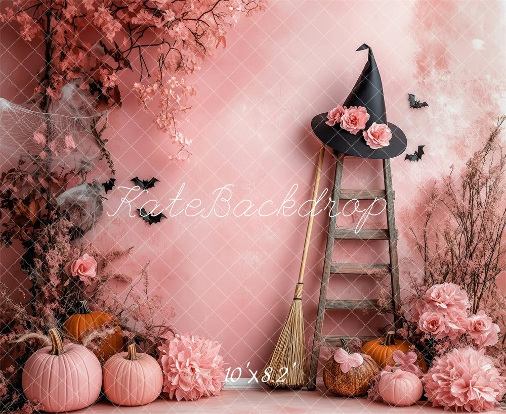 Fondo de esquina de bruja rosa de Halloween diseñado por Patty Roberts