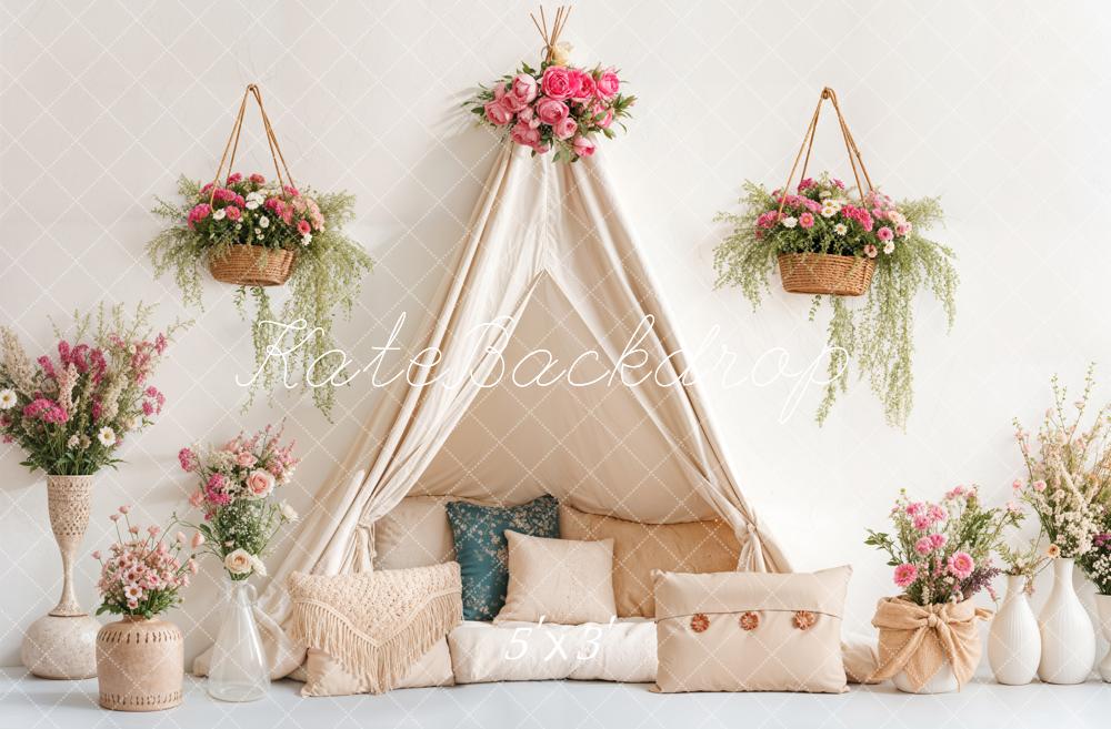 Kate Spring Bohemian Floral Tent Pillow Backdrop Designed by Emetselch