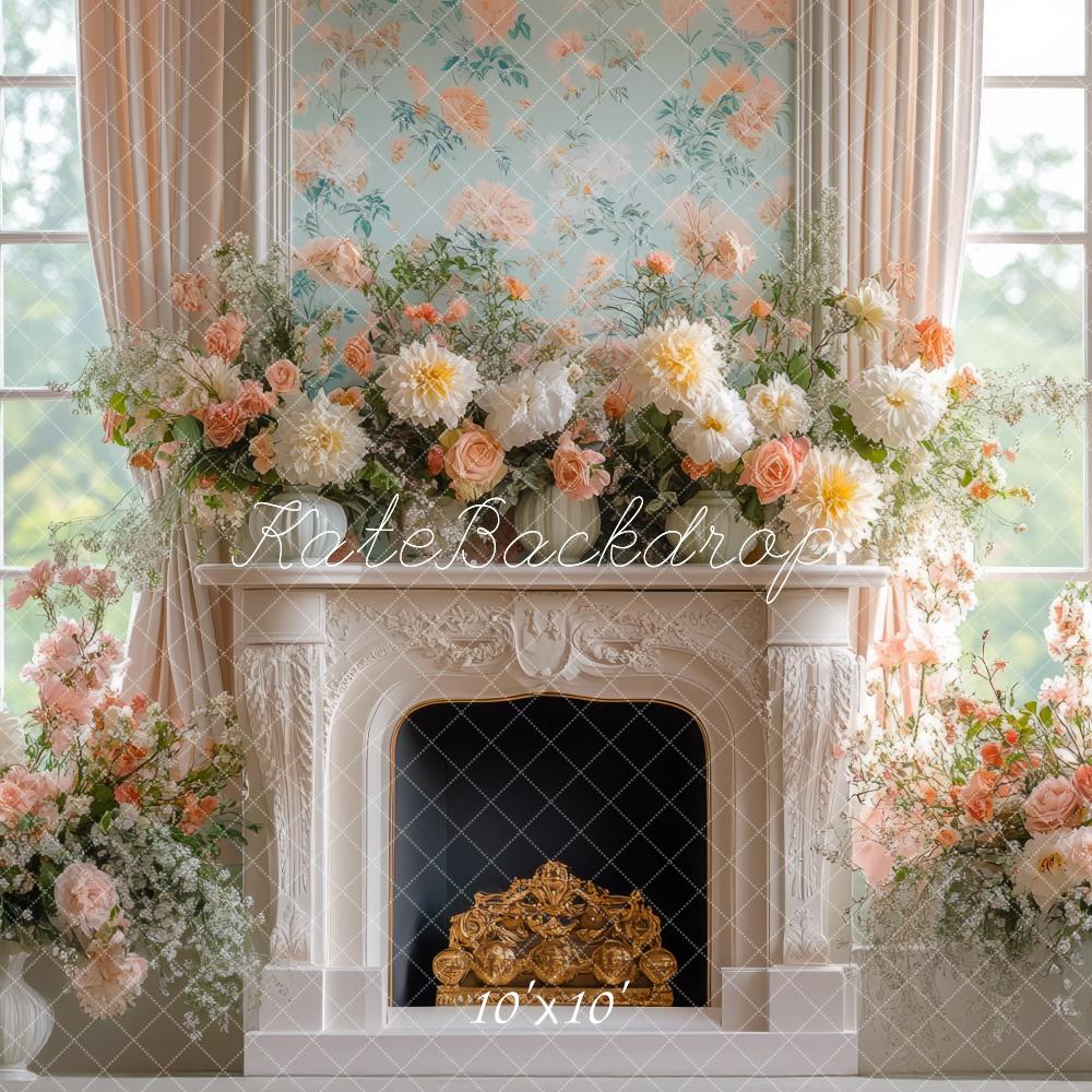 TEST Kate Spring Floral Retro Fireplace Window Backdrop Designed by Mini MakeBelieve