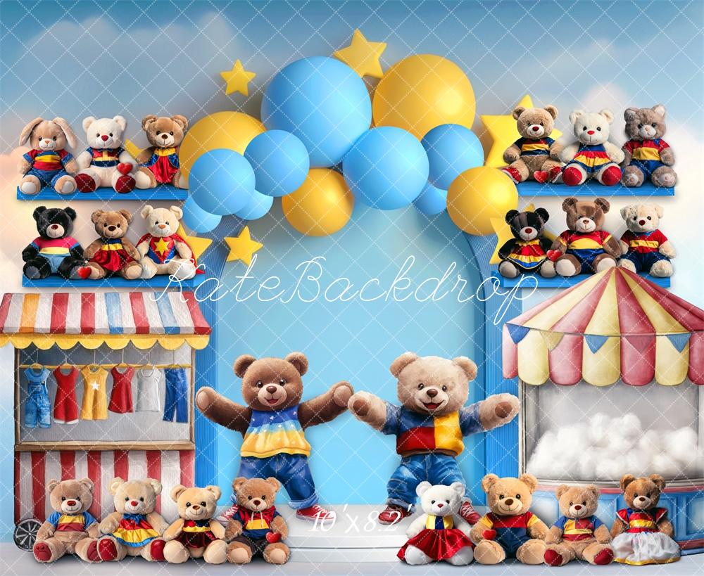 Fondo de arco de carnaval de oso de peluche