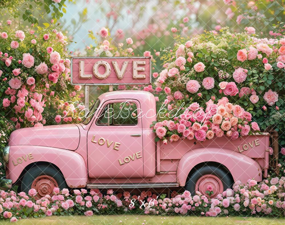 Kate Valentine Pink Truck Love Roses Backdrop Designed by Emetselch