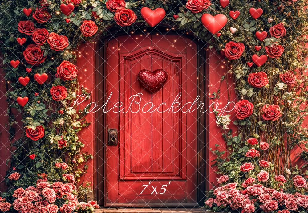 Kate Valentine's Day Floral Red Door Backdrop Designed by Emetselch