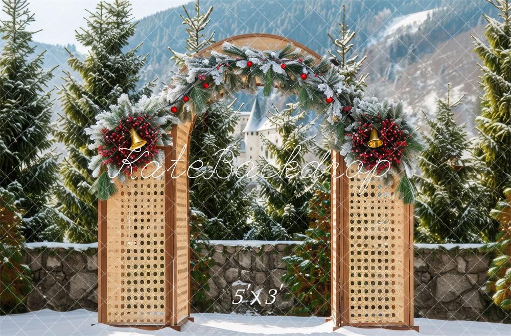 Kerst Winter Houten Boog Foto Achtergrond Designed by Mini MakeBelieve