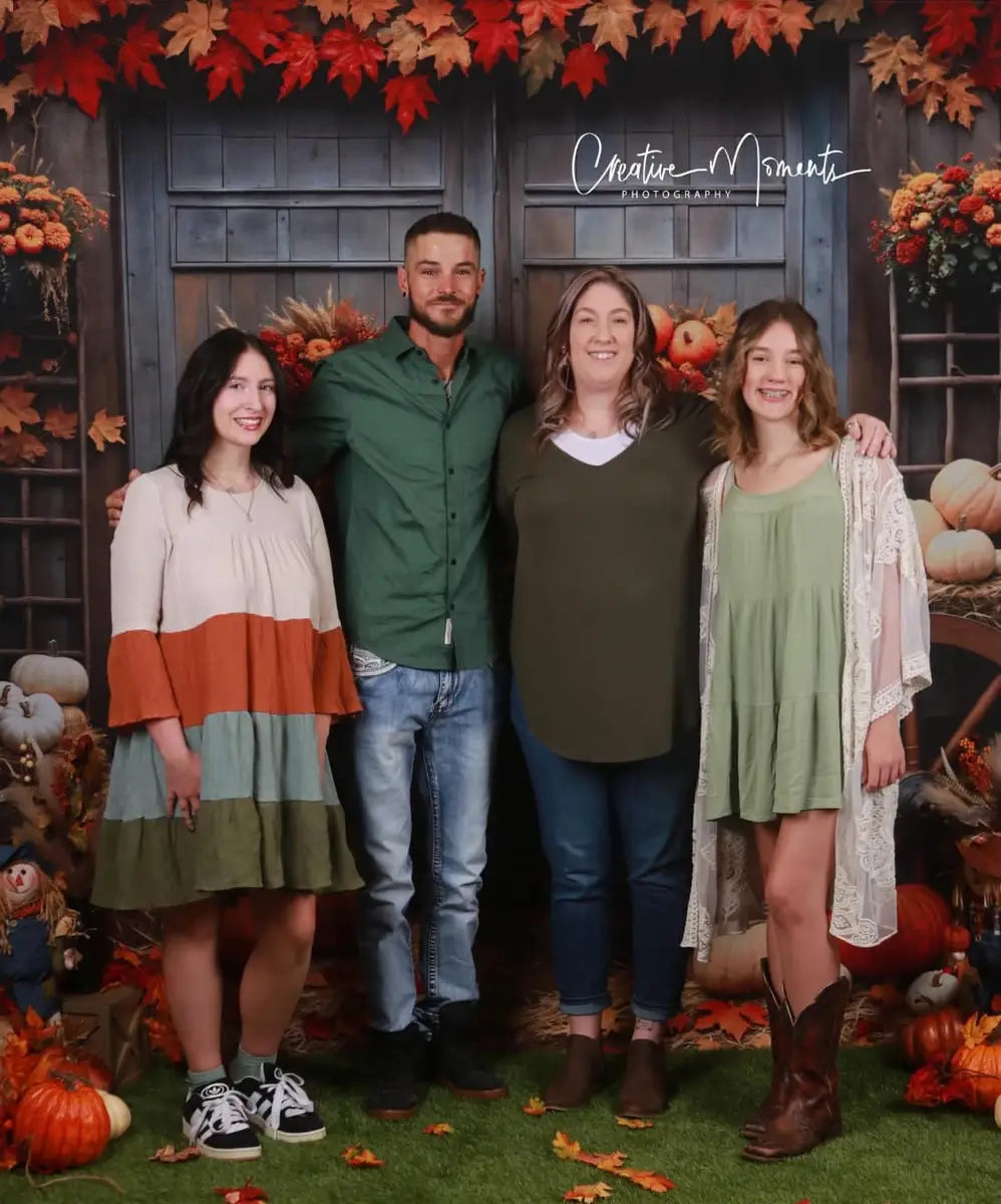 Kate Fall Barn Wood Door Maple Pumpkin Backdrop Designed by Emetselch