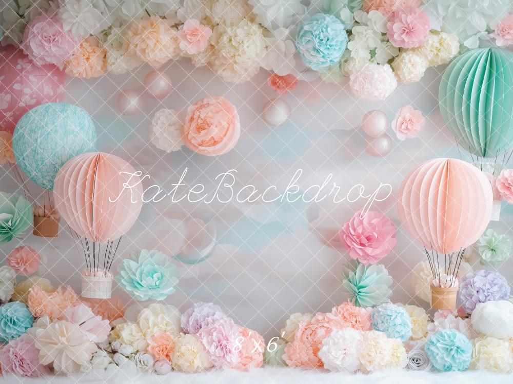 Kate Pastel Hot Air Balloons Flowers Backdrop Designed by Patty Roberts