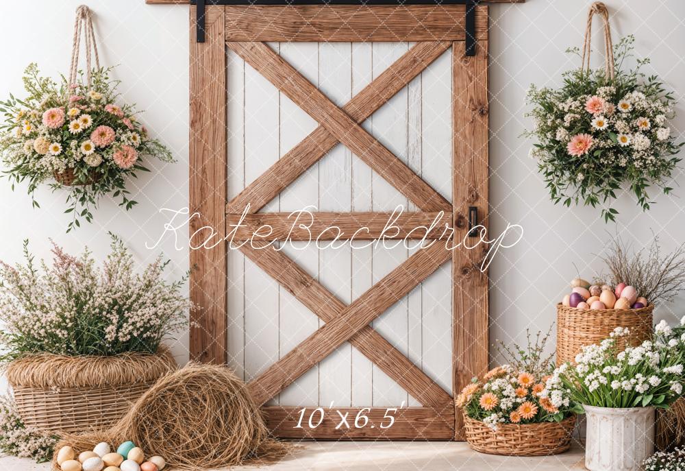 Easter Floral Rustic Barn Door Foto Achtergrond Designed by Emetselch