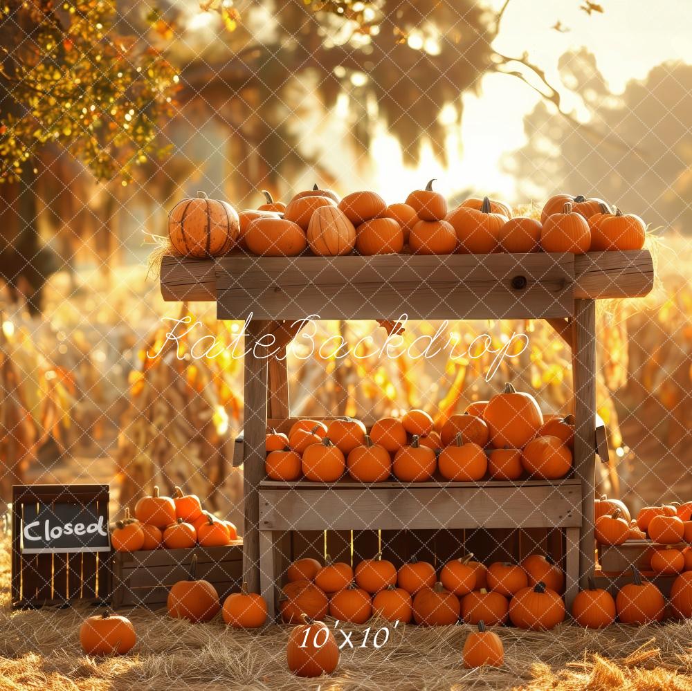 Kate Fall Rustic Pumpkin Stand Golden Harvest Field Backdrop Designed by Patty Robert