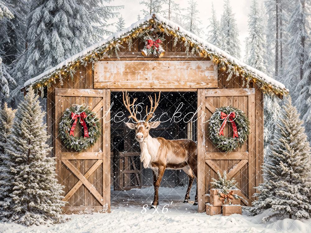 Fondo de cabaña de madera de reno navideño diseñado por Emetselch