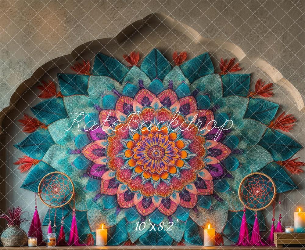 Kate Boho Colorful Mandala Candle Retro Backdrop Designed by Mini MakeBelieve