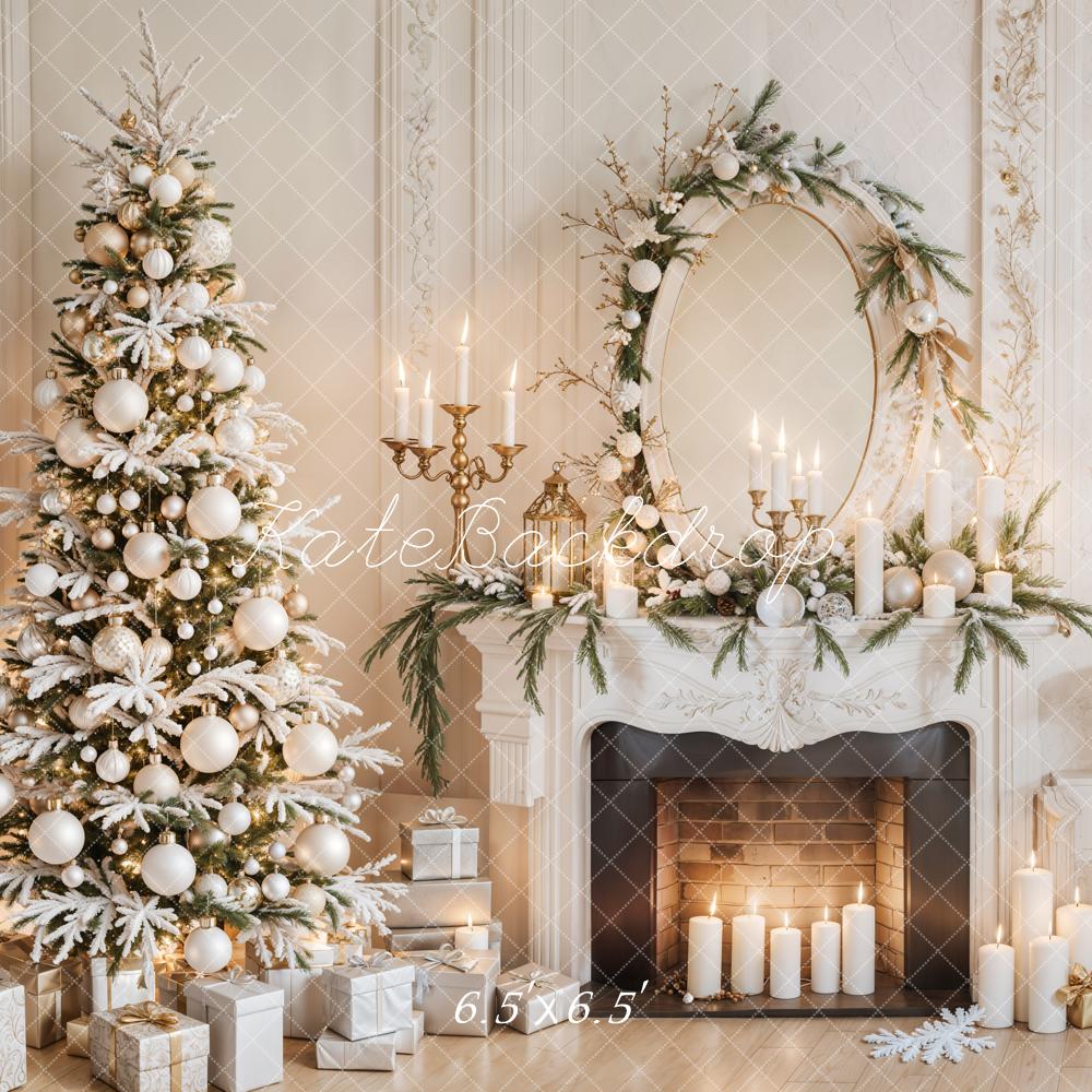 Kate White Christmas Tree Fireplace Retro Wall Backdrop Designed by Emetselch