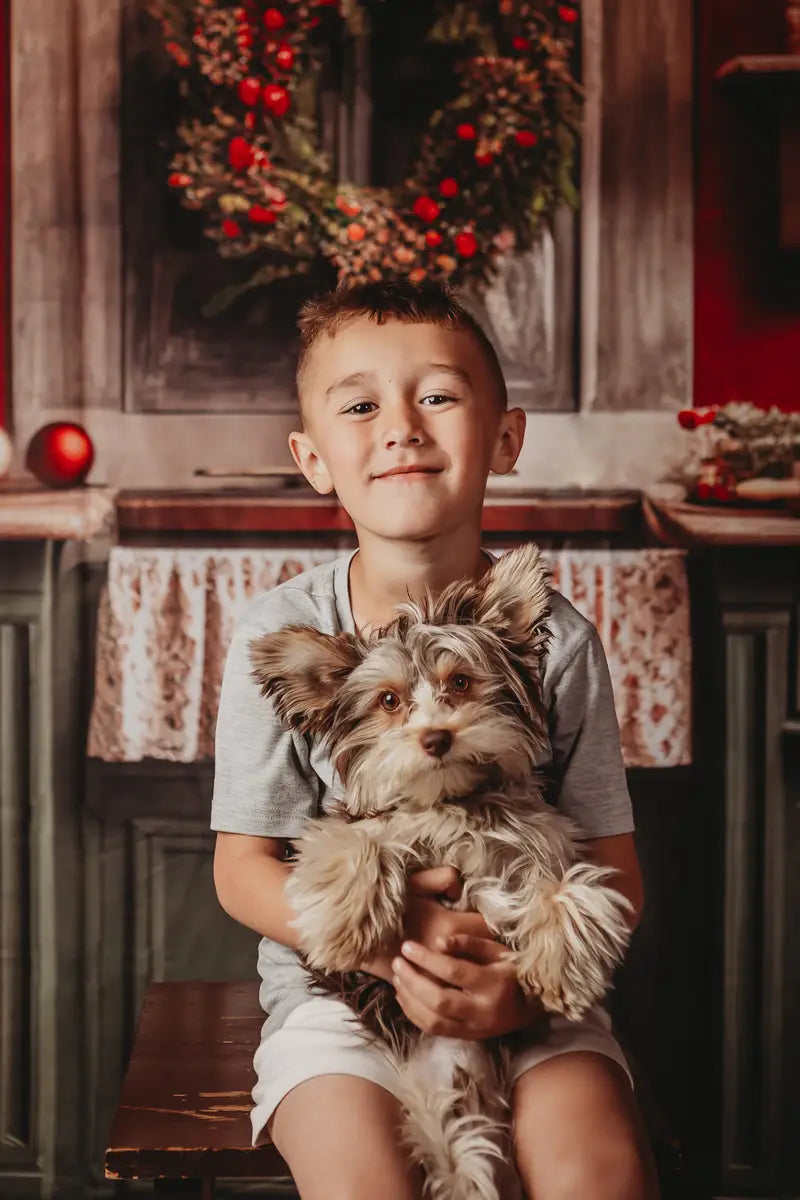 Kate Red and Green Christmas Kitchen Backdrop Designed by Mandy Ringe Photography