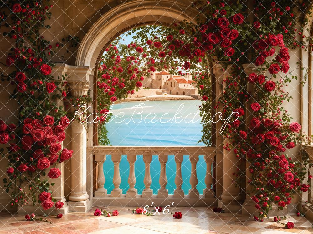 Kate Valentine Roses Arch Balcony Lake Backdrop Designed by Emetselch