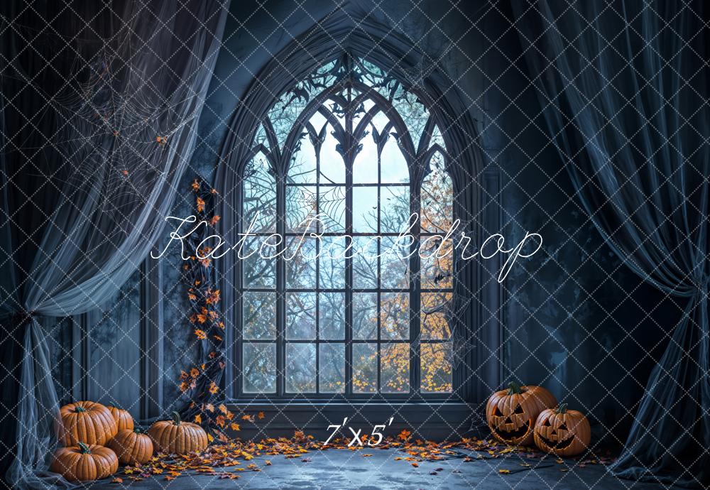 Kate Halloween Gothic Arched Window Curtains Backdrop Designed by Emetselch