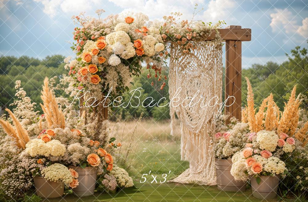 Kate Boho Floral Macrame Wedding Outdoor Backdrop Designed by Emetselch