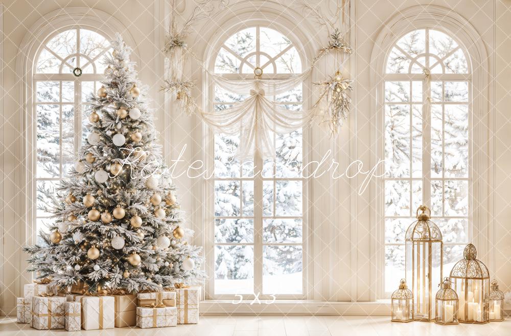 Kate White Christmas Tree Vintage Arch Window Backdrop Designed by Emetselch