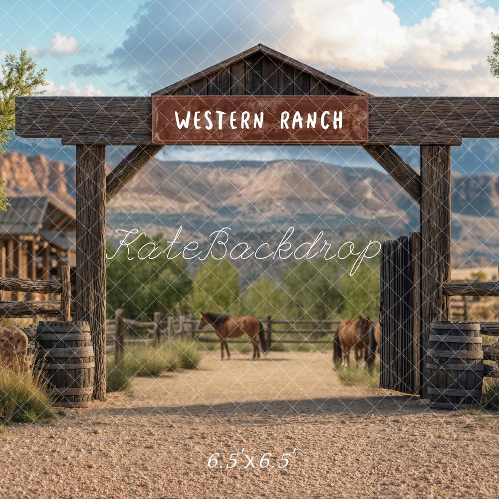 Kate Western Ranch Horses Mountain Backdrop Designed by Emetselch