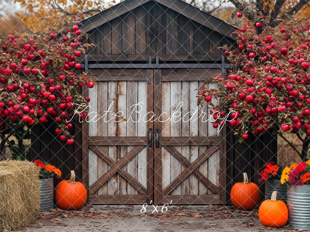 Kate Fall Pumpkin Apple Barn With Wooden Door Backdrop Designed by Mini MakeBelieve