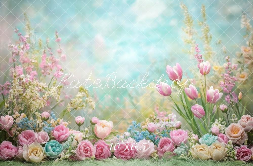 Kate Spring Floral Pastel Tulips Garden Backdrop Designed by Emetselch