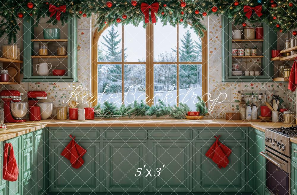 Kate Christmas Kitchen Green Cabinets Window Kitchenware Backdrop Designed by Emetselch