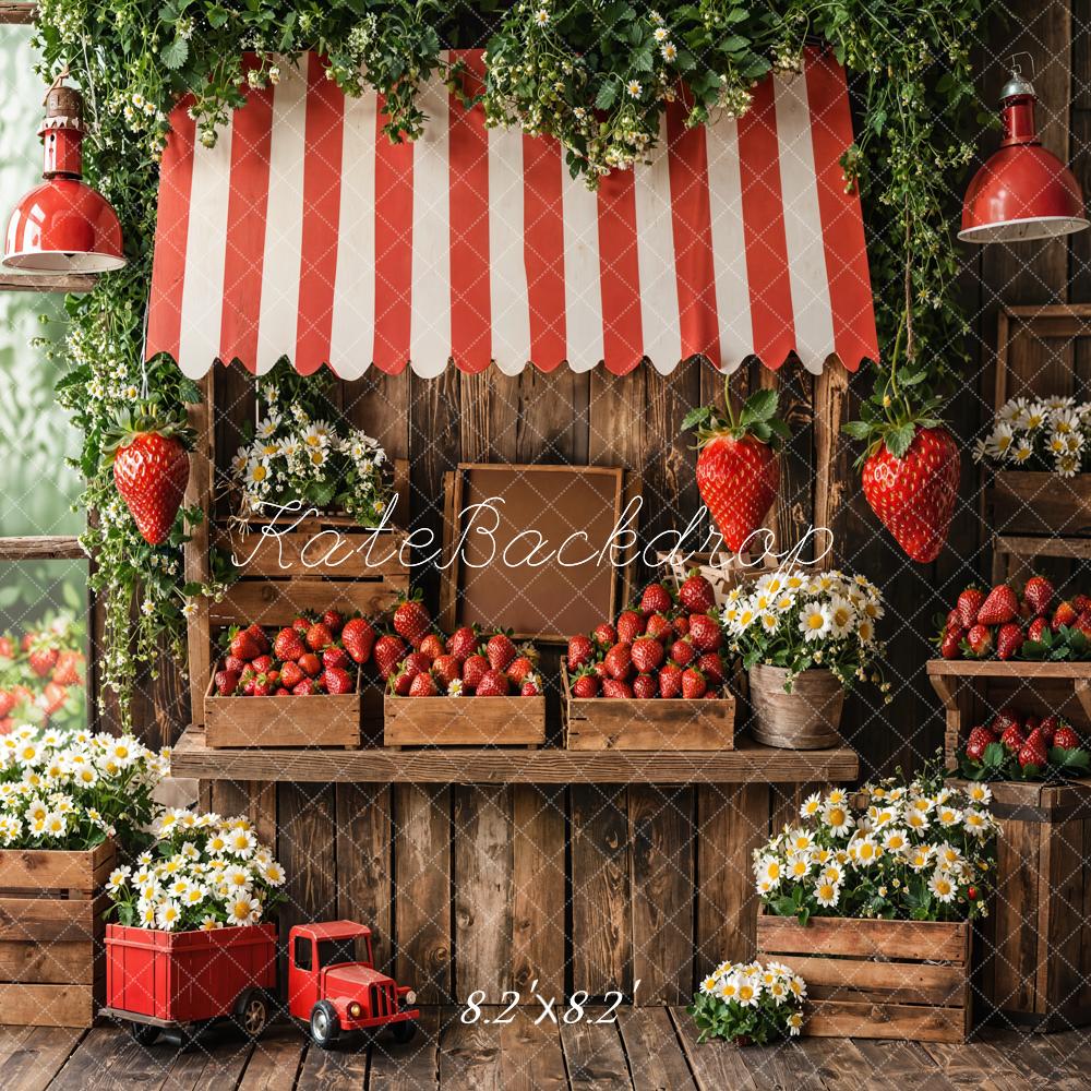 Kate Spring Strawberry Market Floral Wood Backdrop Designed by Emetselch