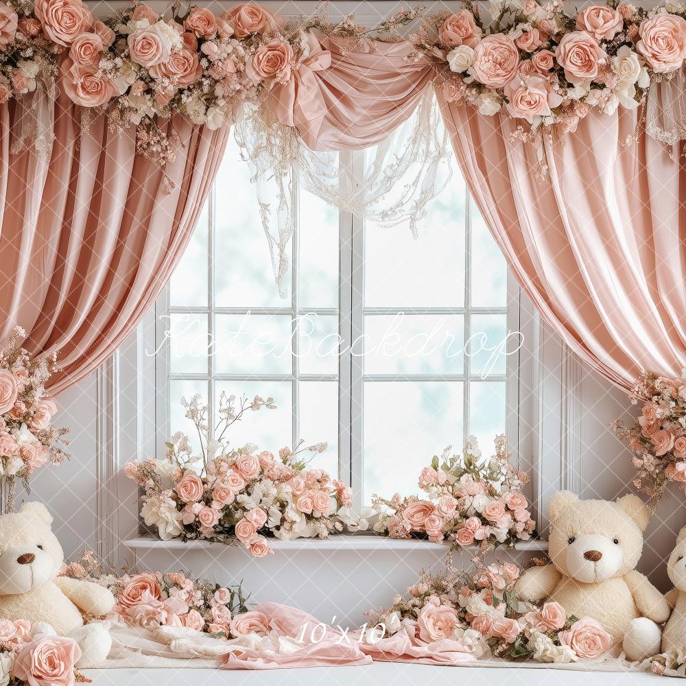 Kate Valentine Floral Nursery Bear Window Backdrop Designed by Patty Roberts