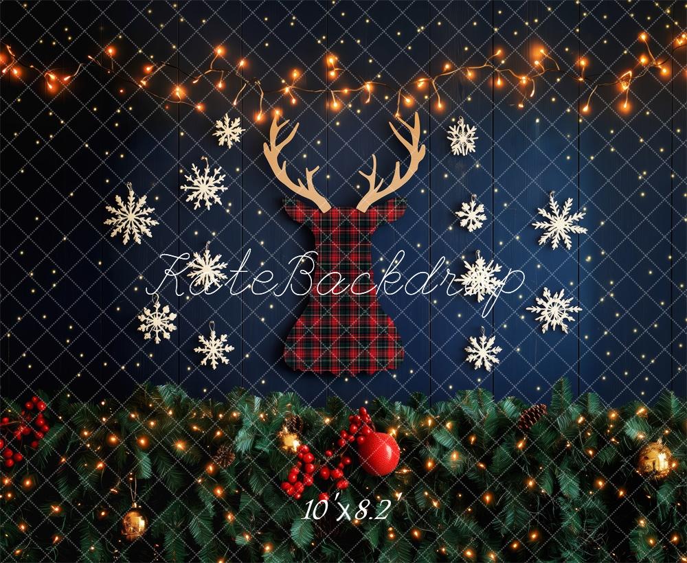 Kate Christmas Reindeer Snowflake Lights Backdrop Designed by Patty Roberts