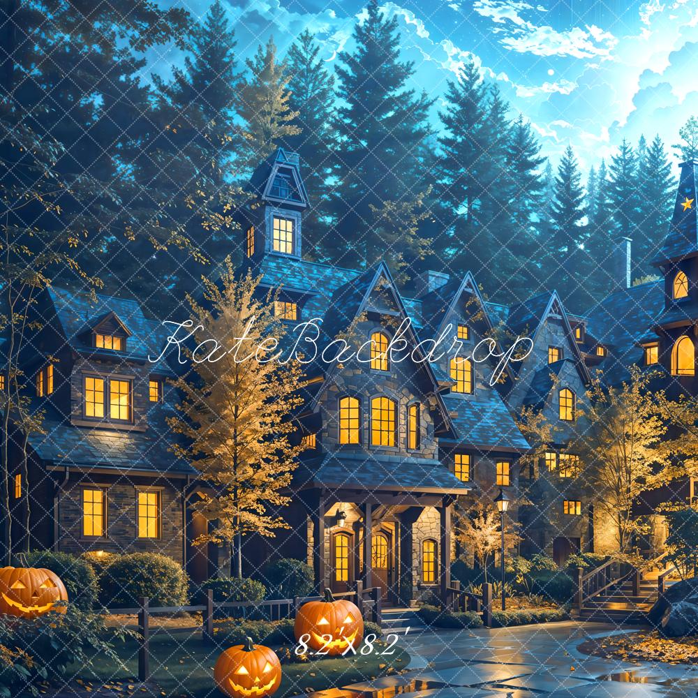 Halloween Pompoen Cottage Bos Foto Achtergrond Designed by Emetselch