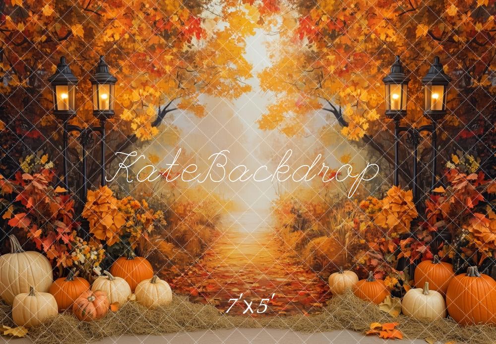 Kate Fall Leaves Pumpkin Pathway Lamp Post Backdrop Designed by Patty Roberts