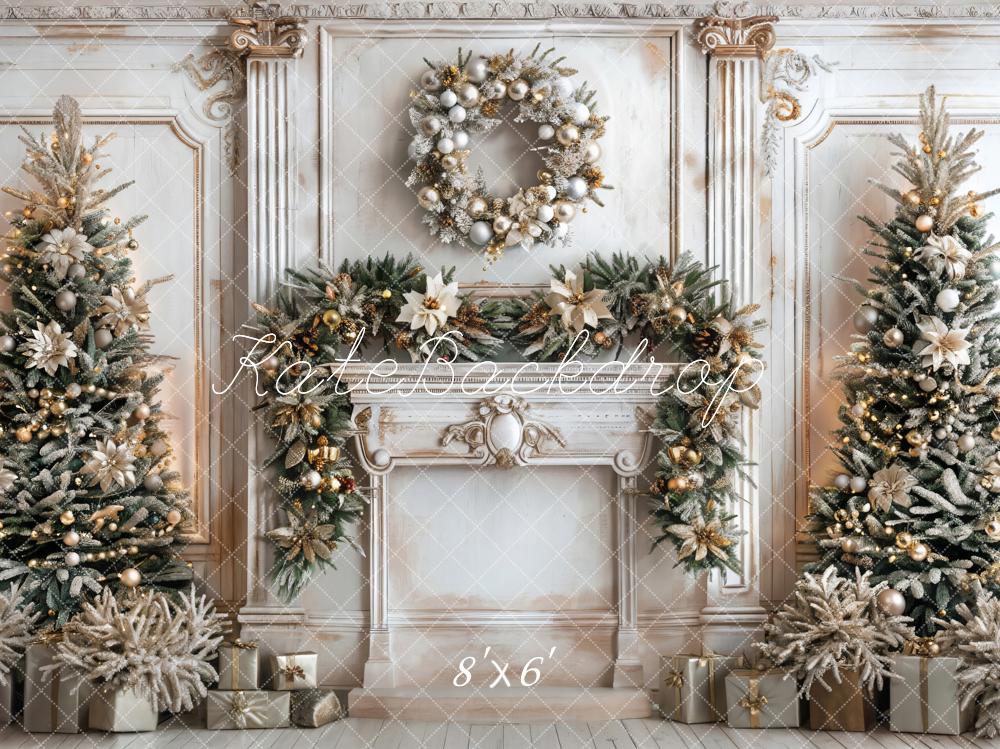 Kate Christmas White Marble Retro Fireplace Backdrop Designed by Emetselch