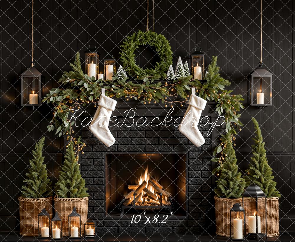 Kate Christmas Tree Fireplace Black Wall Backdrop Designed by Emetselch