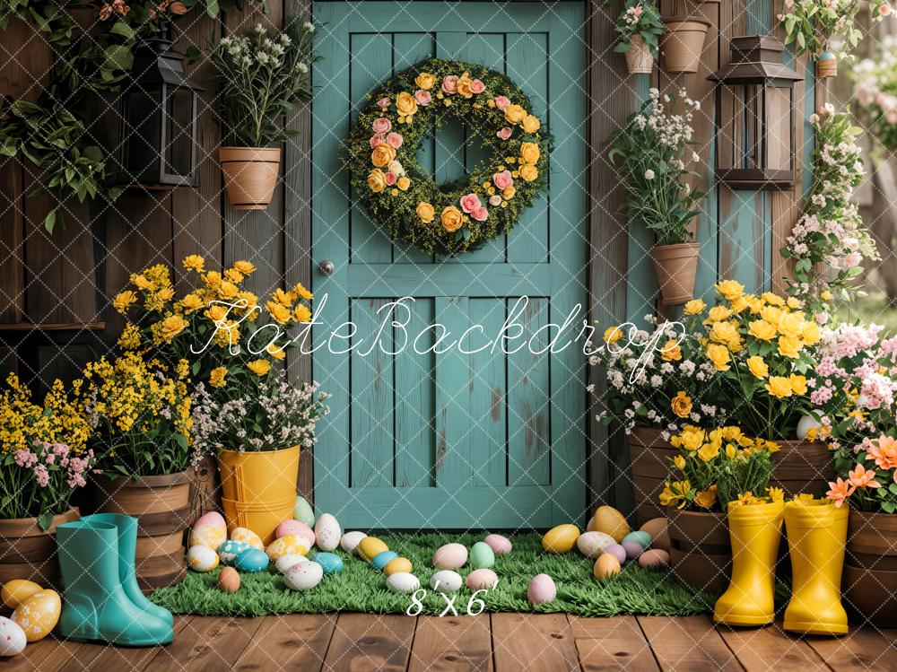 Corona Floral de Pascua para Puerta Wellies Fondo Diseñado por Emetselch